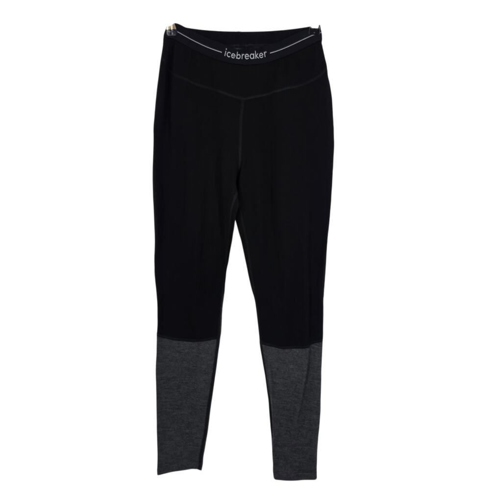 NWT Icebreaker Black & Gray W Zone Knit 260 Wool Base Layer Leggings Size M
